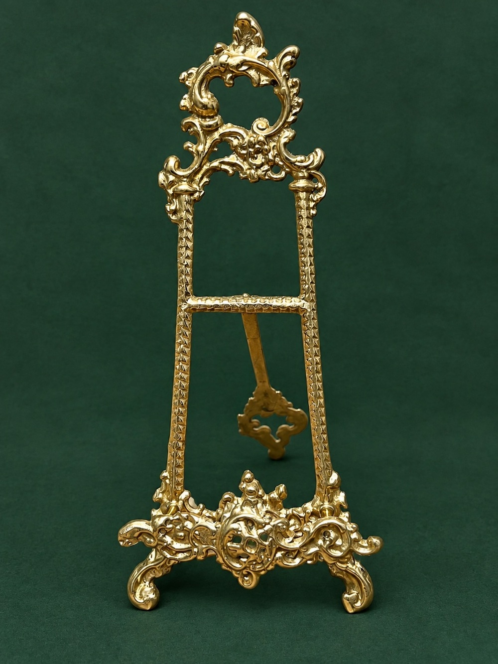 Vintage Ornate Gold Tone Brass Display Easel Rococo Victorian Style 9”
